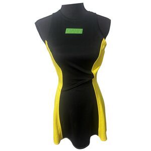 Black Yellow GANNI Preppy Sporty Tenniscore Flared Mini Jersey CutOut Dress 36 M